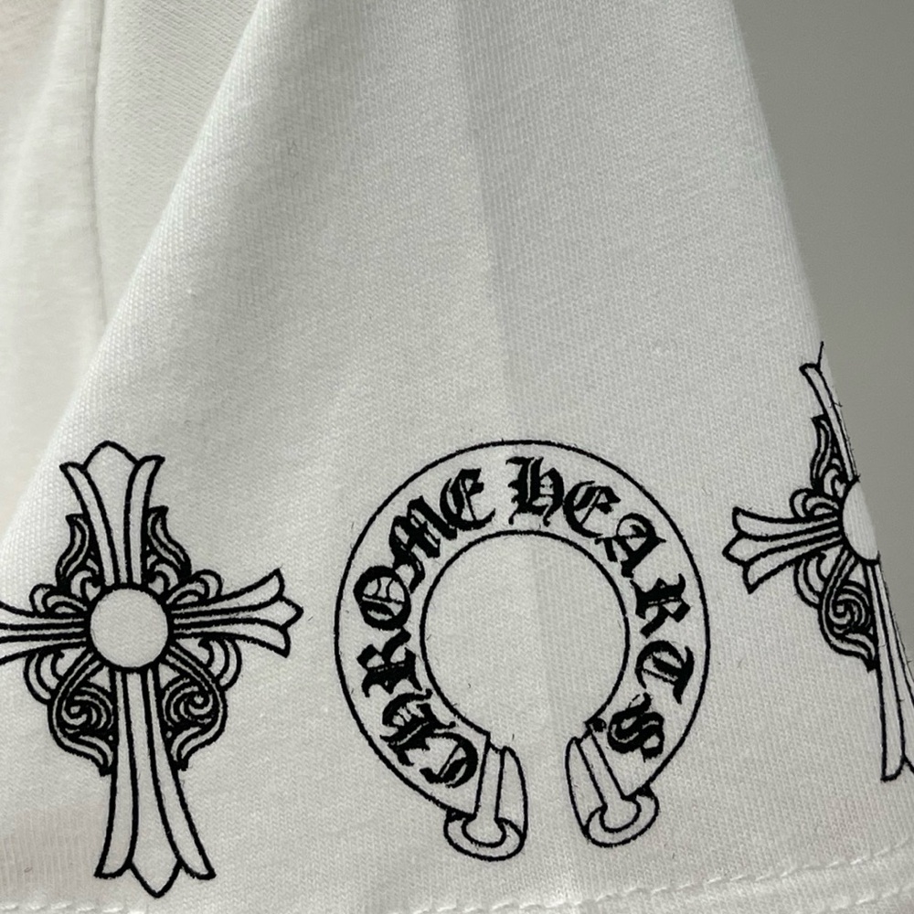 Chrome Hearts White V-Neck Tee with Black Graphics - Picture 5 of 7